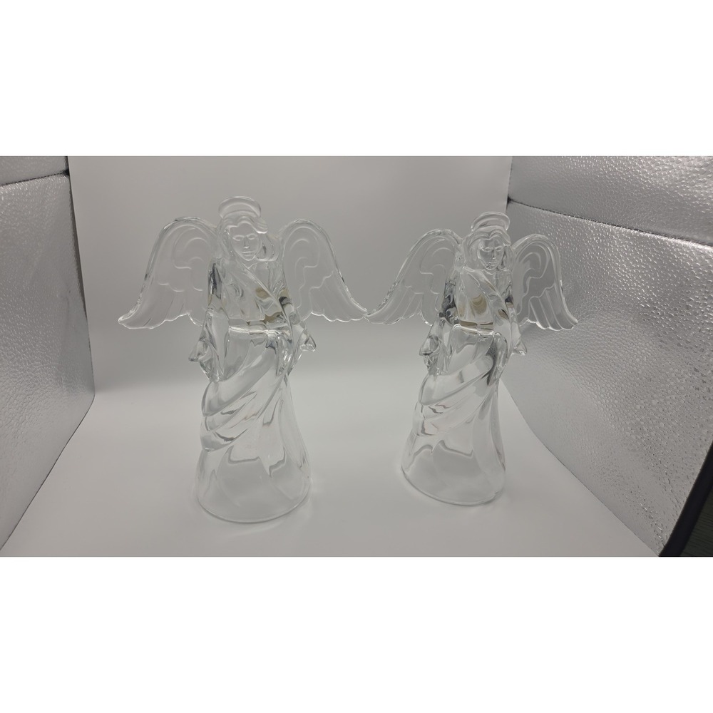 2 Princess House Lead Crystal Germany Angel Candle Holder Heavy 8' tall